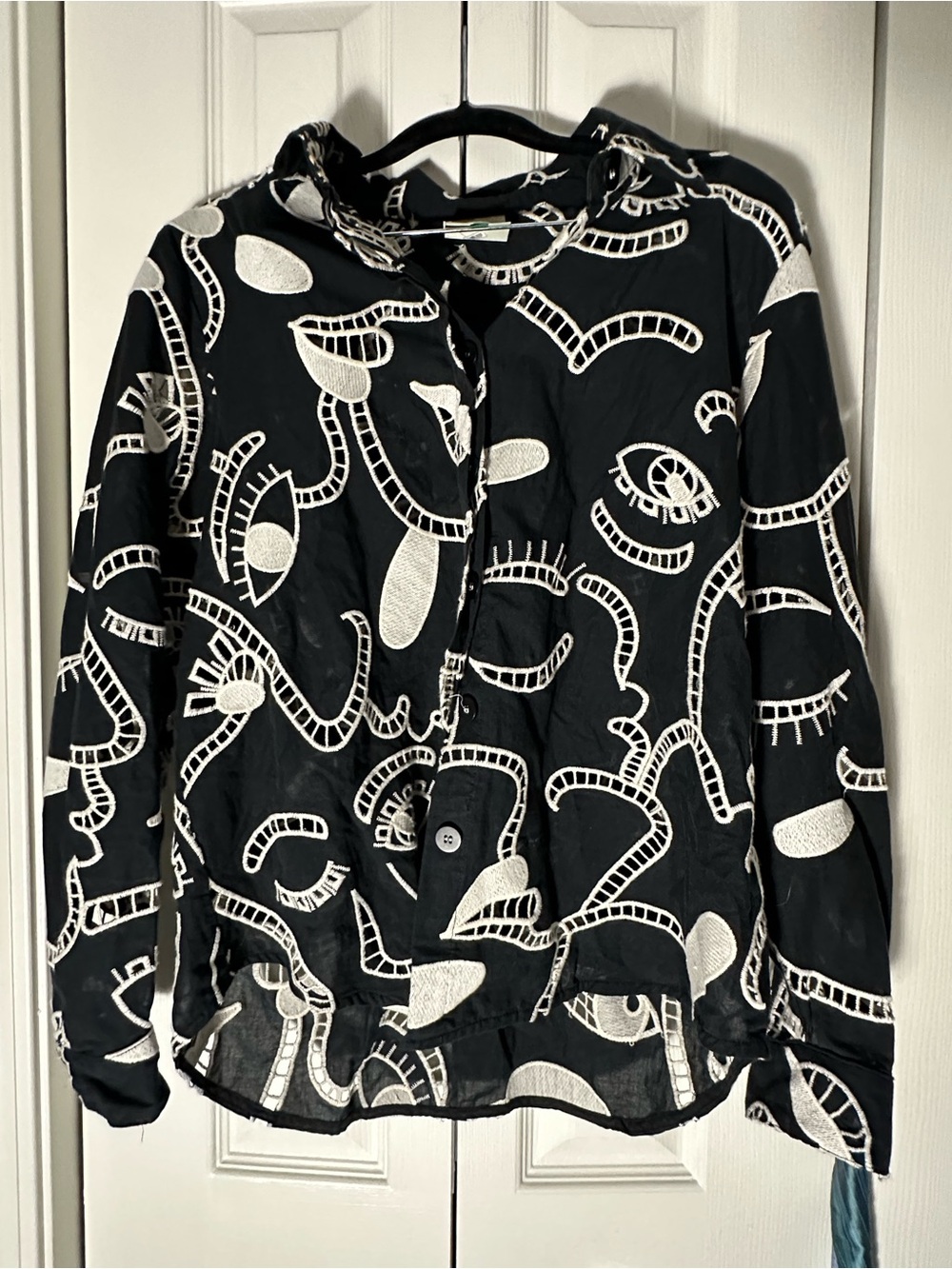 FARM Black & White embroidered top